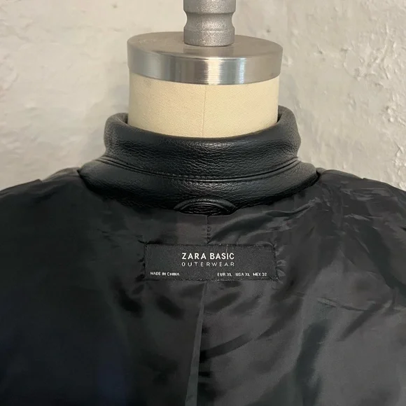 Zara Black Vegan Leather Biker Motorcycle Jacket - Picture 6 of 6